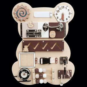 Educational New Sensory Toy Locks <b>Latches</b> Natural Wood Bear Montessori Wooden Busy <b>Board</b> for Kids - Product Image 2