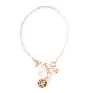 สร้อยคอไข่มุกเทียมสไตล์เรโทรบาโรกพร้อมจี้เหรียญทอง สายลูกปัดสำหรับใส่ทุกวัน - Product Image 5