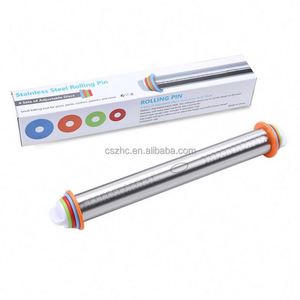 Rolling Pin and Silicone Baking Pastry Mat Set Rolling Pins with Adjustable <b>Thickness</b> <b>Rings</b> Stainless Steel Dough Roller - Product Image 1