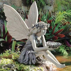 Cross-Border New Home Outdoor Yard Ornament Resin Flower Fairy Bird Feeder with Angel Girl Statue for Christmas Decorations