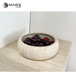 Decoración moderna <span class=keywords><strong>de</strong></span> mármol <span class=keywords><strong>de</strong></span> piedra Natural, regalos para el hogar, cuenco curvo para servir mármol travertino Beige, Cuenco para <span class=keywords><strong>dulces</strong></span> - Product Image 2