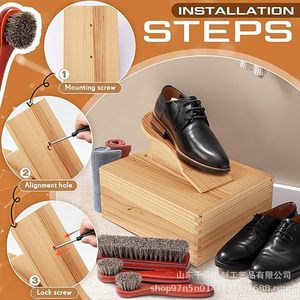 Boîte de rangement rectangulaire en bois pour cirage de chaussures, type sur pied avec pédale et outils pour l'entretien des chaussures - Product Image 1