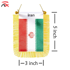 Vente en gros de drapeaux de voiture nationaux iraniens en satin, drapeaux de pays iraniens, fanions, bannières avec décoration en pompon - Product Image 2