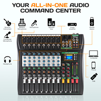Console de Mixage Audio Professionnelle XTUGA CT6/8 6/8 Canaux, Contrôleur DJ Professionnel avec Alimentation Fantôme 48V Intégrée MP3/BT/USB