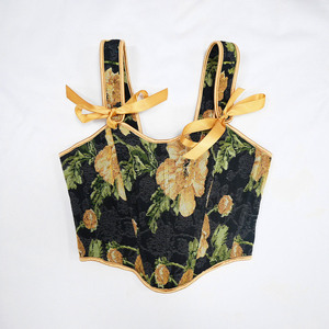 Chuangerm OEM 2026 Crop top style palais vintage à motif floral jaune peint à l'huile, à bretelles larges, cintré à la taille et à ourlet pointu incurvé pour femme - Product Image 4