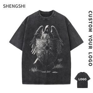 ShengShi T-shirt pour adultes personnalisé 320g lavage de vêtement rétro décontracté col rond Gym doux avec Logo personnalisé achat Tee en vrac pour hommes - Product Image 1