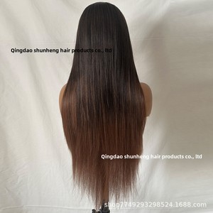 Peluca europea americana para mujer, rubia degradada, larga y lisa, con encaje frontal, hecha a mano, de fibra química, con línea de cabello natural alta - Product Image 3