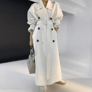 Nouvelle <span class=keywords><strong>Trench</strong></span>-Coat Longue Femme Printemps Respirante et Douce, Coupe-Vent Double Boutonnage à Col Rabattu avec Ceinture - Product Image 1