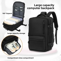 Sac à dos de voyage imperméable avec compartiment à chaussures, 180 °   Sac à dos pour ordinateur portable avec compartiment humide/sec, sangle de bagage, idéal pour les voyages d'affaires