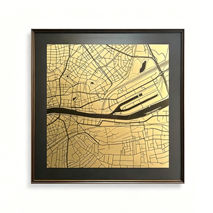 Stampa Metallica Astratta con Cornice, Mappa della Città in Lamina d'Oro, Decorazione Murale per Soggiorno e Hotel, Vendita all'Ingrosso - Product Image 1
