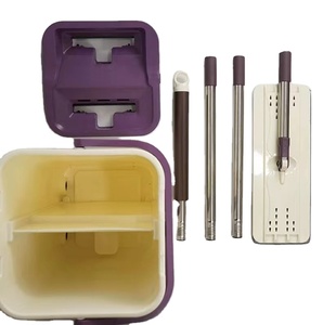 Serpillière plate multifonctionnelle en microfibres 360 avec tige en acier inoxydable et seau à sertir pour le nettoyage intérieur - Product Image 6