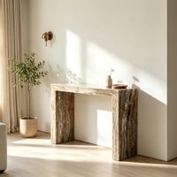 Table console en marbre brun en forme de C, bicolore et avant-gardiste, idéale pour les galeries d'art moderne et les espaces design