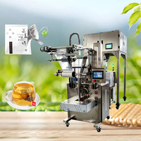 Machine d'emballage automatique de sachets de thé en forme de pyramide triangulaire avec mesure électronique, contrôle PLC et remplissage par attache-cordon