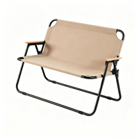 Chaise de camping double pliable avec accoudoirs en bois, structure en acier carbone, chaise d'extérieur pour la plage, la pêche, le pique-nique, le jardin, la terrasse