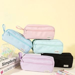Large Capacity Tri-Section Three Compartment Canvas Pencil <b>Case</b> for Students Stationery <b>Makeup</b> <b>Brush</b> Organizer - Product Image 2