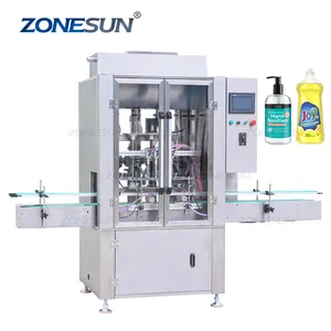 ZONESUN ZS-SV4P Automatique 4 Têtes Servo Piston Pompe Cosmétique Beurre D'arachide Bouteille Verticale Pâte Épaisse Sauce Machine De Remplissage