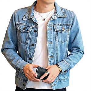 Men's Light Blue Denim Jacket Casual Button Front Solid Color Regular Fit Stonewashed Cotton Washable Spring Wear - Product Image 1