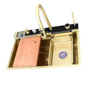 Sang Trọng Vàng Thép Không Gỉ Duy Nhất Bát Bồn Rửa Nhà Bếp Handmade Hình Chữ Nhật Cá Voi Đàn Piano Thiết Kế Nano Bốn Lỗ Thông Minh Bồn Rửa Lọc - Product Image 6