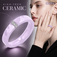Bagues en céramique facettées violettes de haute technologie avec zircon transparent dans un serti en acier inoxydable, bijoux cadeau de mariage, vente en gros OEM ODM