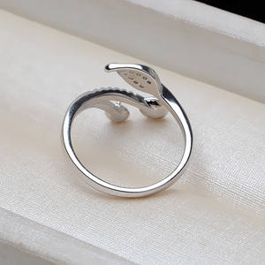 Bague double feuille en argent S925 faite à la main, style européen et américain, version coréenne, mode féminine, 5-6 perles - Product Image 4