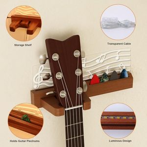 Soporte de Pared para Guitarra de Madera con Luces, Diseño de Notas Musicales, Soporte para Púas, Soporte Universal para Guitarra Eléctrica y Ukelele - Product Image 1