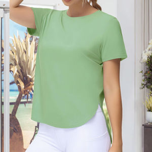 T-shirts pour femmes, solides, pour la salle de sport, le fitness, vêtements décontractés, respirants, légers, coupe régulière, manches courtes, 100% coton, vente en gros - Product Image 3