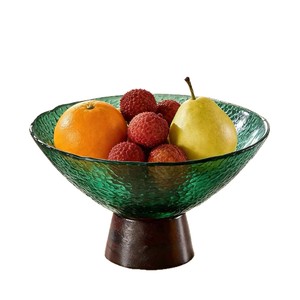 Bol à fruits en verre sur pied, rond, avec base en bois, pour la maison et les fêtes - Product Image 4