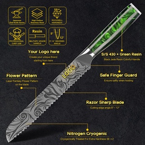 มีดหั่นขนมปังพร้อมที่จับเรซินสีเขียวให้10% ลายดอกไม้แฟนตาซี - Product Image 2