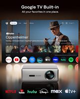 Projecteur intelligent Aurzen EAZZE D1 MAX avec Google TV amélioré, compatible 4K, 1000 lumens ANSI, technologie MEMC, audio Dolby 20W