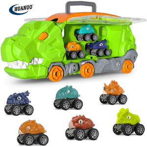 Cadeau d'anniversaire pour garçons et filles, jouets dinosaures pour enfants avec circuit de course et 6 voitures dinosaures à rétrofriction, grand camion dinosaure pour tout-petits - Product Image 1