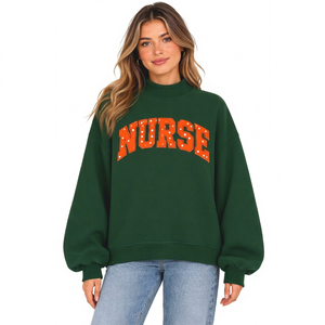 Sudadera Oversize de Cuello Alto para Mujer, Verde, con Estampado de Letras 'Nurse', Ropa Personalizada al por Mayor - Product Image 1