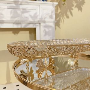 Plateau de service long en verre cristal avec feuille d'or pour fruits, snacks, noix et bonbons, idéal pour le dropshipping Shopify et comme centre de table - Product Image 5