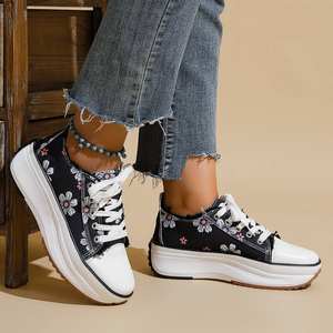 Autumn Low-top Lace-up Flower Casual <strong>Plimsolls</strong> for Student Women Sneaker Shoes - Product Image 3