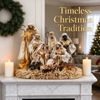 Crèche en résine artisanale, figurines de Noël décoratives et de collection, ensemble de la Sainte Famille 3 pièces or et blanc