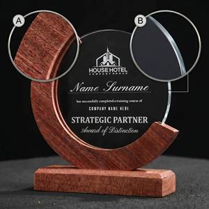 Trofeo Rotondo in Cristallo K9 con Base in Legno Massello, Personalizzabile con Incisione Laser, Premio Ecologico per Riconoscimenti - Product Image 4