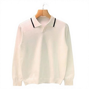 เสื้อถักสไตล์มินิมอลลำลองสำหรับผู้ชายสไตล์ยุโรปอเมริกัน แขนยาว คอปก สำหรับใส่คู่กับเสื้อเชิ้ต ผลิตจากโพลีเอสเตอร์/คอตตอน ไม่ต้องรีด - Product Image 3