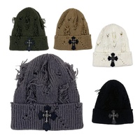 Bonnet tricoté hiver à rivets et motifs croisés, chaud, élégant, streetwear, décontracté, polyvalent, vintage, effet vieilli, style hip-hop