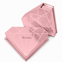 Boîte de rangement en carton rigide de luxe, personnalisée avec logo, dorée brillante, en forme de cœur à facettes, 3D, pour faux cils en vison, avec doublure en éponge
