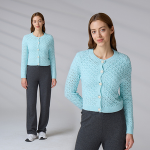 Factory Custom Logo Knitwear Knit Round Neck Acrylic Knitted <b>Cardigan</b> <b>Sweater</b> With Button for Women - Product Image 1