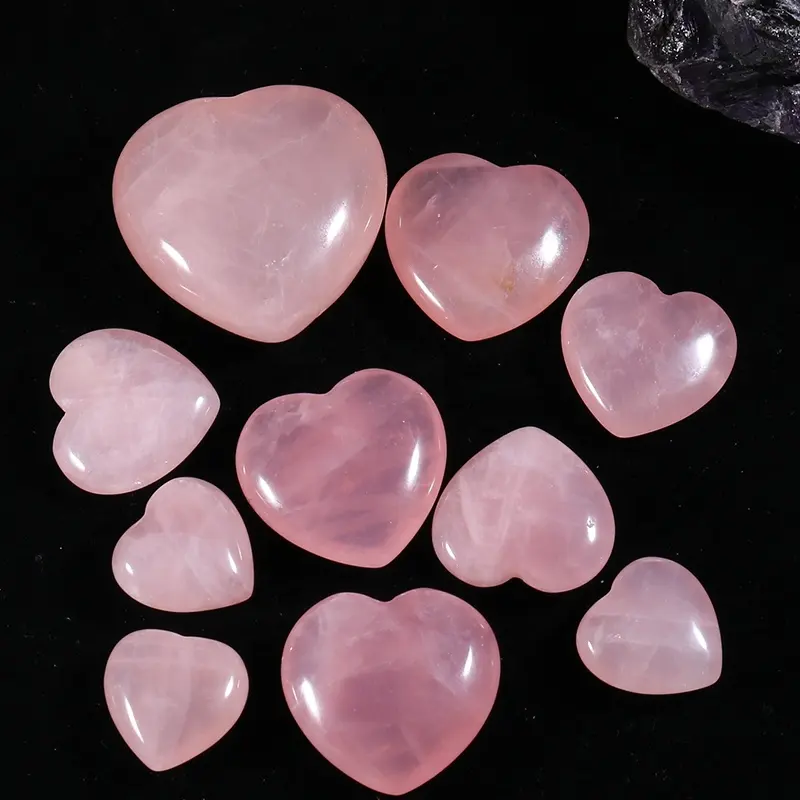 Customized heart gemstone natural rose quartz pink crystal heart ornament for home wedding decoration