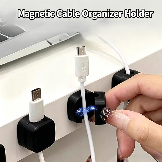 Magnetic Plastic Cable Organizer for Desktop & Wall-Mounted Use Bathroom & Kitchen Cable Management with Routing Clips Plug Hook