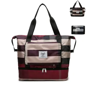 Sac de voyage pliable à grille, sac de sport imperméable, sac de voyage avec compartiment à chaussures, sac de week-end personnalisé pour femmes, offre spéciale 2023