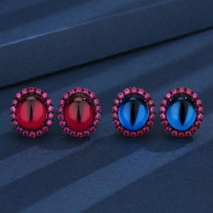 High Quality Jewelry Eco-friendly Copper <b>Black</b> Gold Plated Oval Cut 10*12mm Red Cubic Zirconia Personalized <b>Earrings</b> for Women - Product Image 3