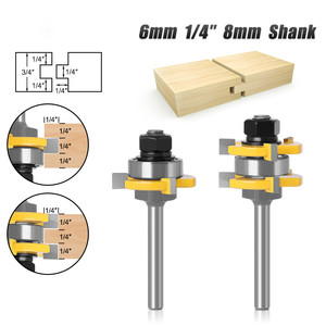 Tige de 6mm/6.35mm/<span class=keywords><strong>8mm</strong></span>, 2 pièces, <span class=keywords><strong>languette</strong></span> et <span class=keywords><strong>rainure</strong></span>, Joint en T, assemblage de mèche de toupie pour panneau de plancher, outil de travail du bois, fraises - Product Image 2