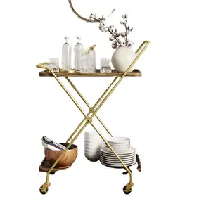 Metal Iron Kitchen Bar Dining Room Tea Wine Holder Serving Cart Furniture With Wheel