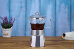 Nouvelle conception de cafetière à percolateur de style italien, en <span class=keywords><strong>verre</strong></span> transparent et en aluminium, cafetière à moka, 6 tasses à expresso - Product Image 6