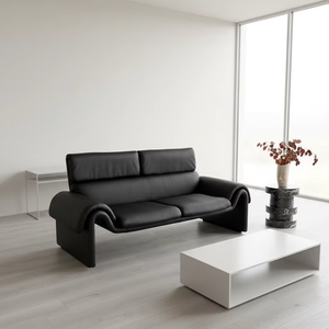 Canapé en <span class=keywords><strong>cuir</strong></span> moderne avec accoudoirs sculpturaux incurvés pour espace de vie décontracté, coin conversation et zone de réception - Product Image 2