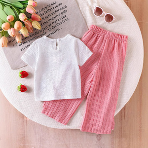 Ropa de Moda para Niña, Linda Camiseta de Manga Corta con Estampado de Fresa 3D, Pantalones Anchos con Lazos, Conjunto de 2 Piezas, Ropa Dulce para Niñas - Product Image 2