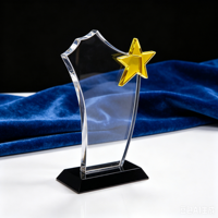 Trophée en cristal K9 personnalisé avec gravure, couleur transparente et bleue, cadeau d'entreprise souvenir étoile dorée, coffret cadeau