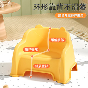 Kids Chair Yellow Plastic <b>Stool</b> For Children Stackable Low Seat With Backrest - Product Image 4